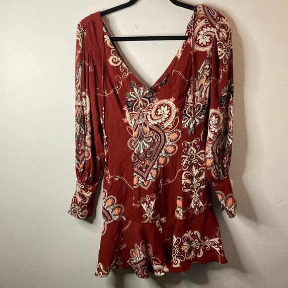 AFRM Dresses & Skirts - AFRM Red Paisley Boho Ruffle Bottom Dress Size XS